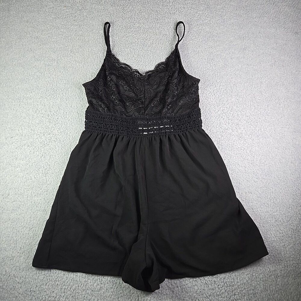 Amisu Lacey Romper Womens Size 6 Black Spaghetti Strap Lace NWT